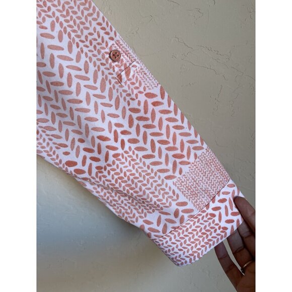Chico's Size 3/XL Orange White Leaf Stamp Print Roll Tab Sleeve No-Iron Collared - Picture 6 of 7